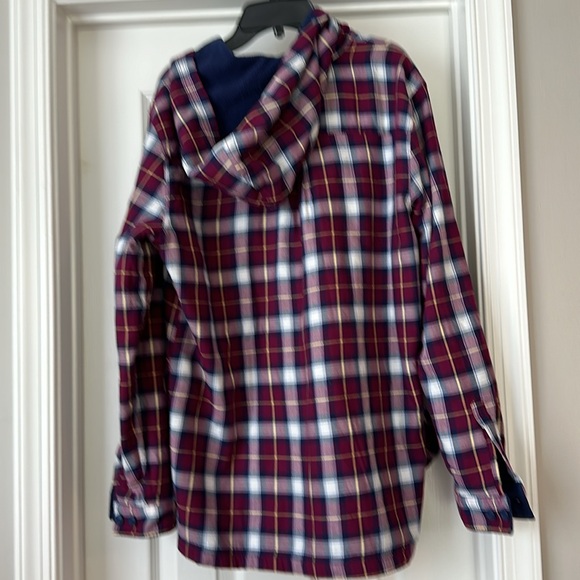 LL Bean fleece lined flannel hooded shirt jacket - Picture 3 of 9